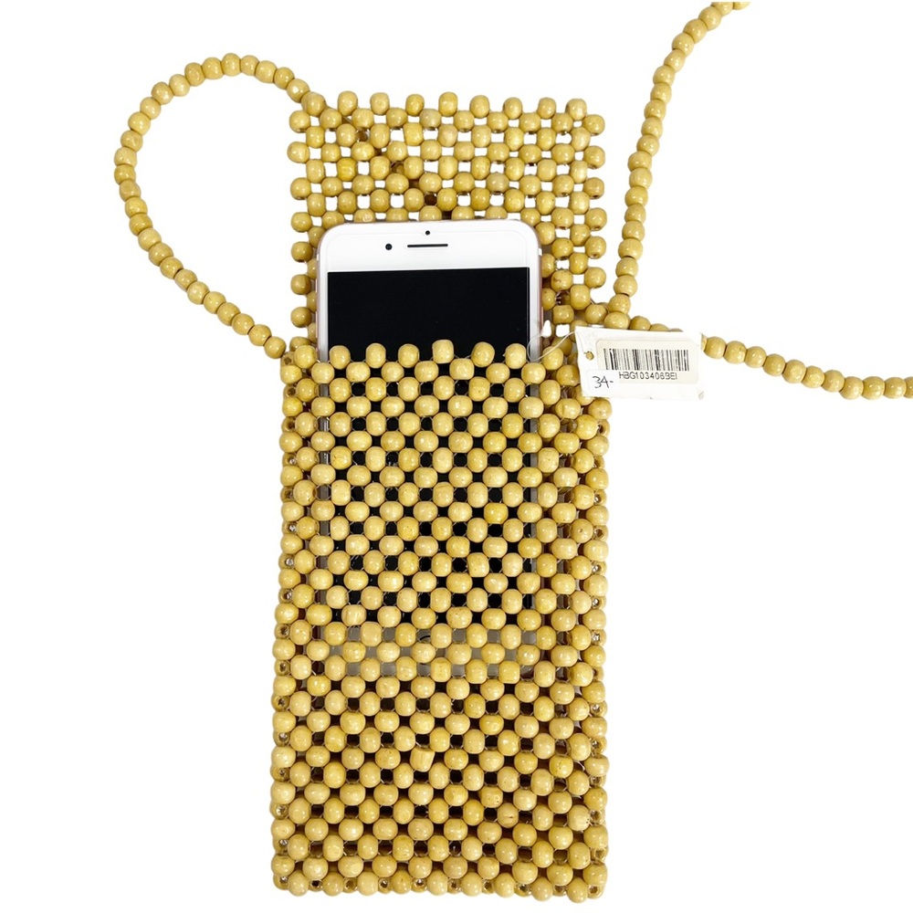 Women’s Yellow Wood Bead Boho Cell Phone Crossbody Bag NWT